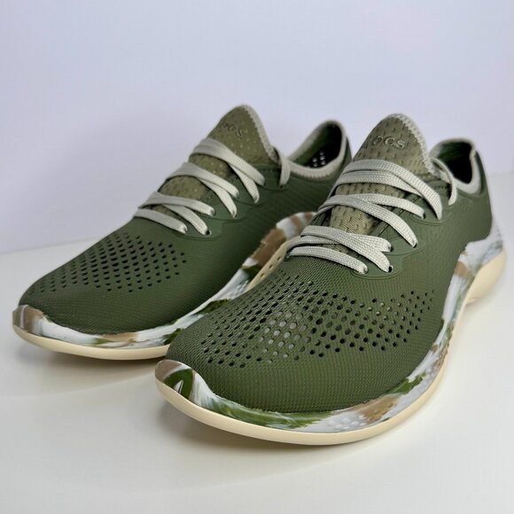 Men's Size‎ 8 CROCS LITERIDE 360 MARBLED PACER SHOES ARMY GREEN-MULTI COLOR - Picture 1 of 8
